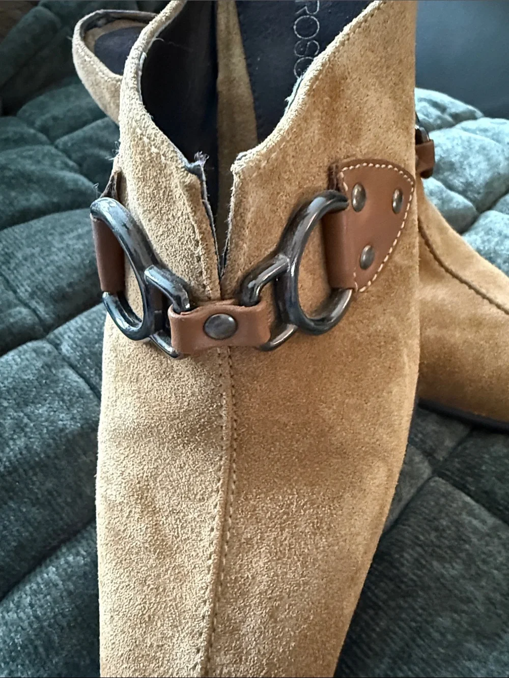 AEROSOLES Tan Suede Slip-On Loafers with Metal Horsebit